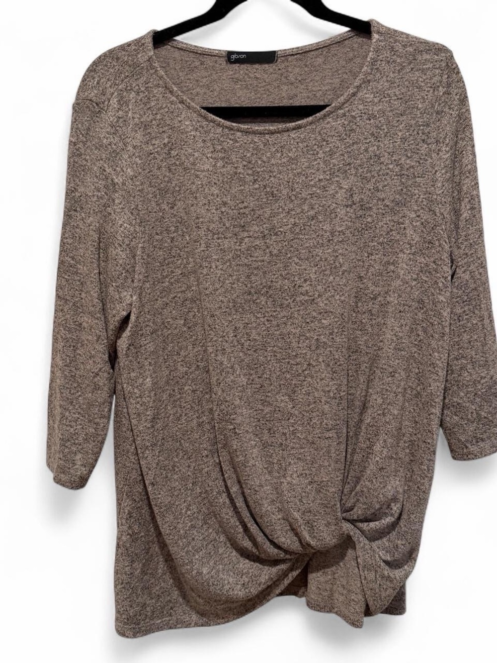 Gibson Brown Heathered Twist-Front Long Sleeve Top Large